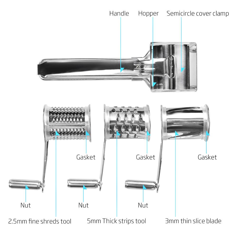 Cheese Planing Tool Multi‑Function Stainless Steel Cheese Grater Hand Cranked Rotatable Cheese Cutter  Slicing Tool