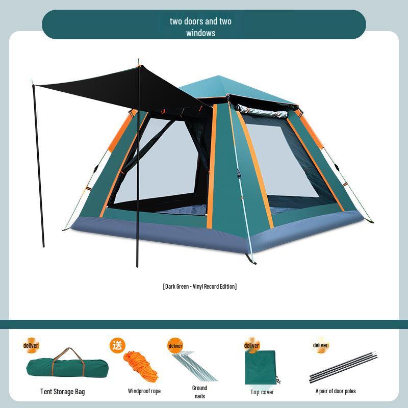 Quick-Open 3-4 Person Portable Camping Tent with Sunshade - Fully Automatic and No Assembly Required