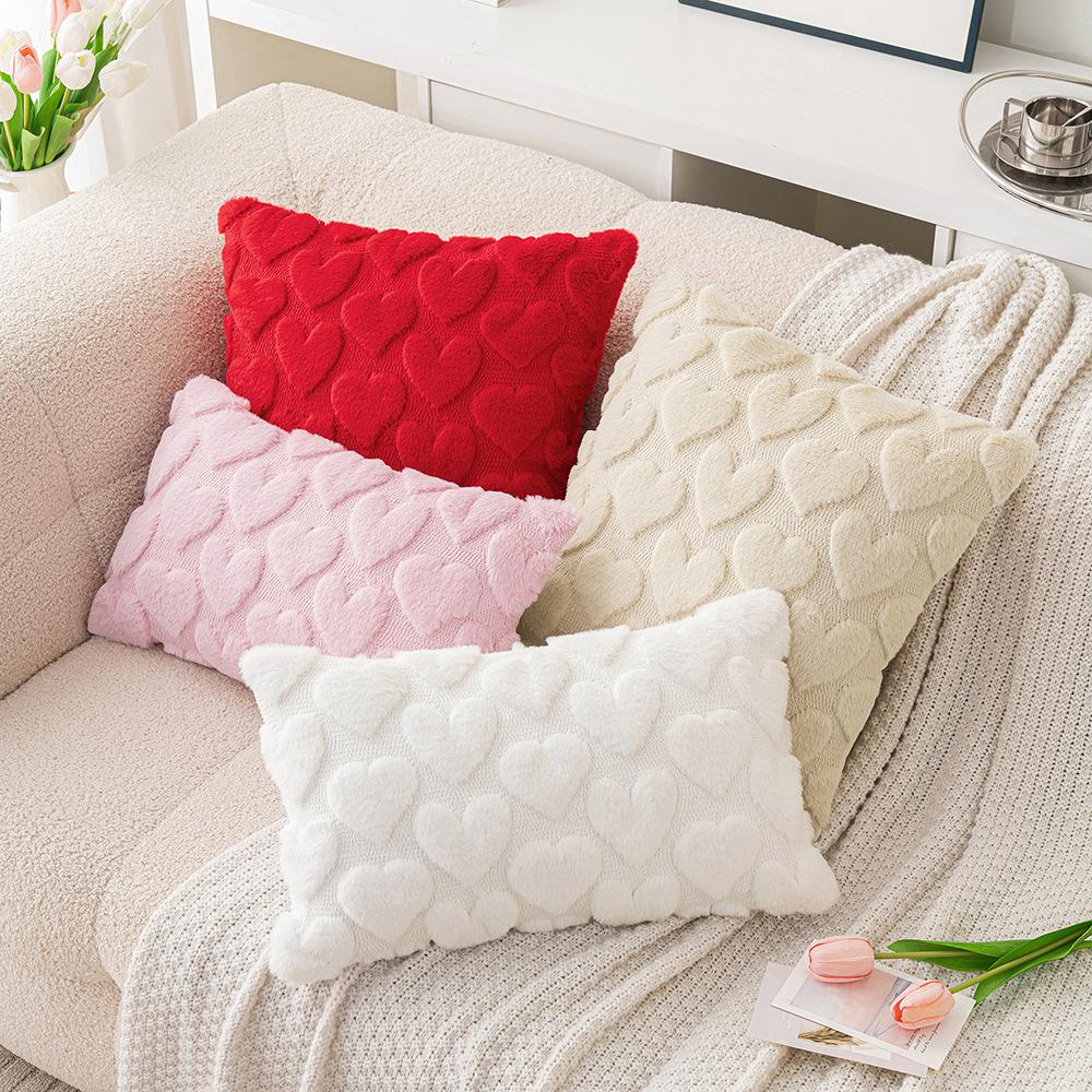 Valentinstag Liebeskissenbezug Dreidimensionales Plüschkissen Kissenkissen Kaninchenhaar Lendenkissen Festliche Wohnzimmerdekoration