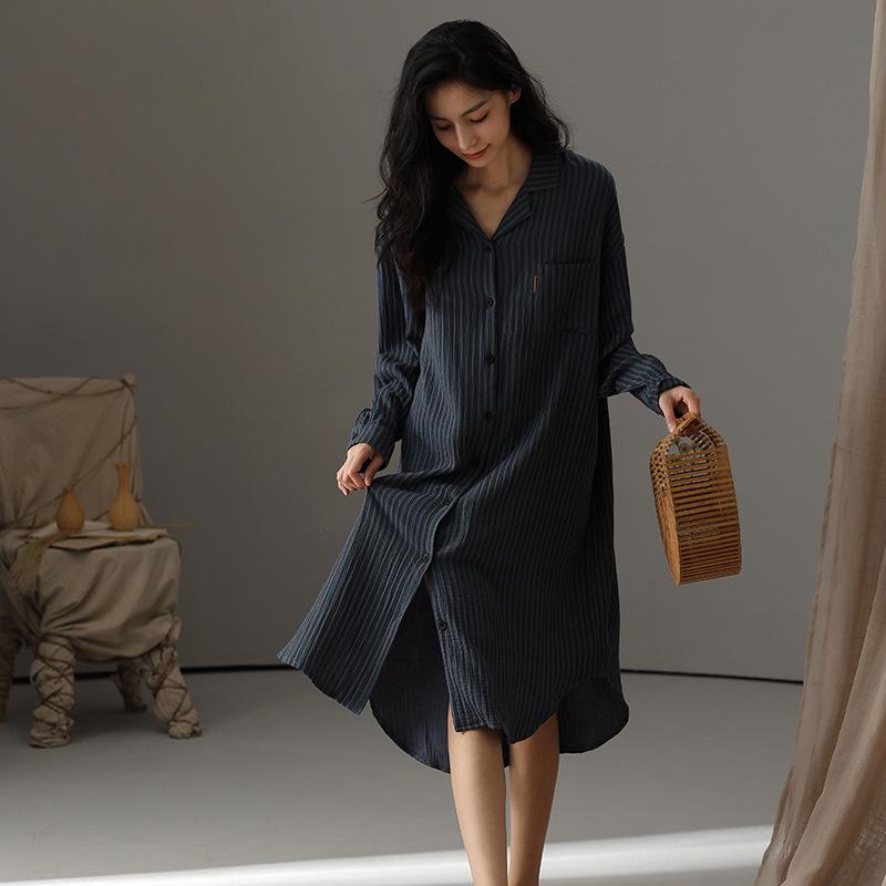 

«Двухслойная хлопковая пижама»: Удобная ночная рубашка с длинными рукавами для пар — доступны мужские и женские модели. L (loose fit)