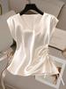Women's V-Neck Satin T-Shirt - Summer 2026 Slim Fit, Plain Color, Short-Sleeved, Stylish Top