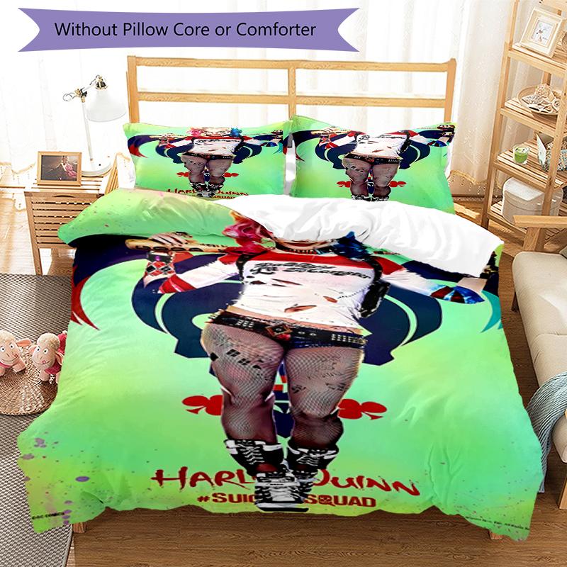 3pcs Harley Quinn Bedding Set Duvet Cover Closure Includes 1 Duvet Cover & 2 Pillowcases, Soft and Comfortable for All Seasons.