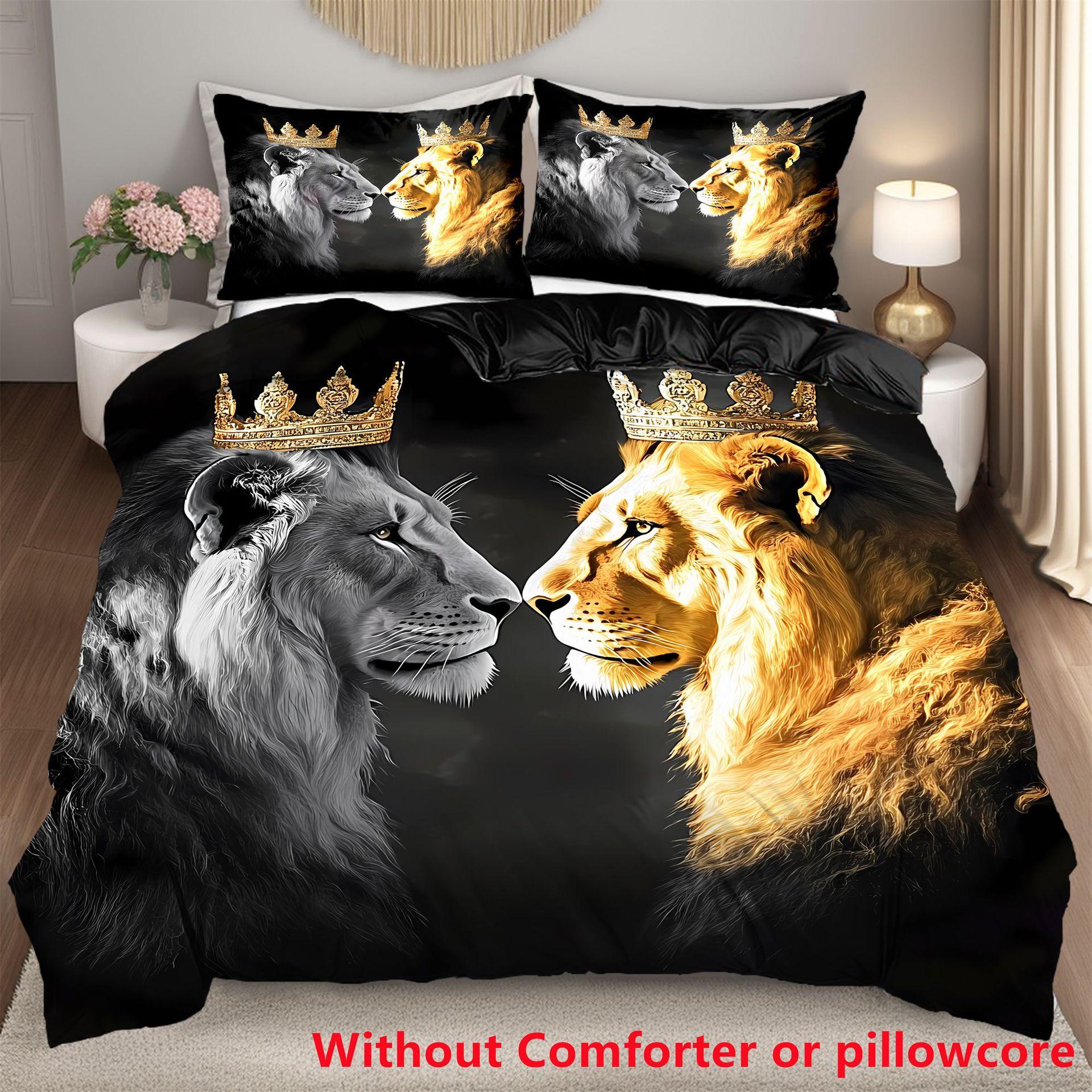 

Three-Piece Lion King Digital Printing 3D Quilt Cover, Bedding Home Textiles Three-Piece Set, Made 135 * 200cm 50 * 80cm * 1 two-piece set