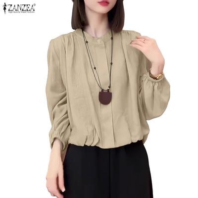 Lässige Bluse mit Rundhalsausschnitt und langen Ärmeln für Damen in einfarbiger Ausführung