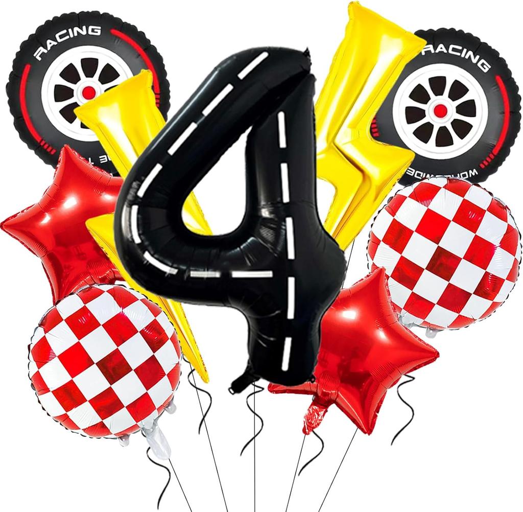 9 Pcs/set Lightning Racing Car Balloons Birthday Decoration Boy's Birthday Stripe Number Racing Party Decoration Inflatable Toys