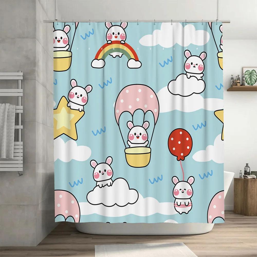 Whimsical Blue White Shower Curtain with Cuteness Overload Unleash Your Inner Child