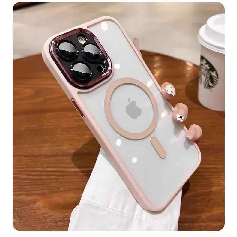 Luxury Magnetic Metal Lens Bumper Protection Case For iPhone 17 16 15 14 13 12 Pro Max 16 Plus Wireless Charge Hard Clear Cover