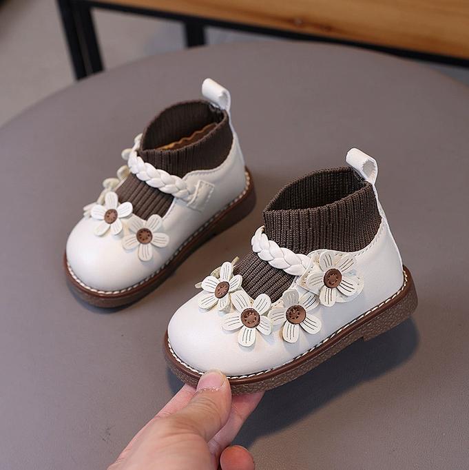 

Appliques Baby Autumn Boots for Girls Ankle Weave Strape Cotton Sock Shoes Girl Toddler Outdoor Floral Walking Shoe Child 23