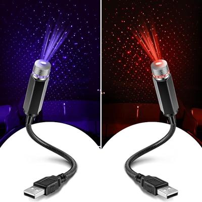 2 Pack USB Star Projector Night Light Adjustable Romantic Projector Car Interior Roof Lights Portable LED Night Star Lamp Atmosphere Decorations for