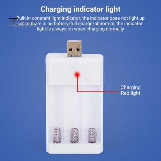 Battery Charger Safe Fast Charging with LED Indicator 3 Slots USB AA/AAA Rechargeable Battery Charging Adapter for Radio