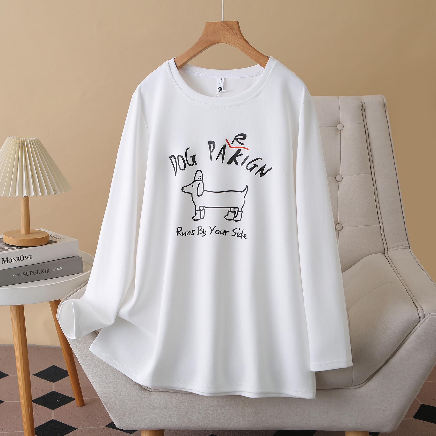 

Plus Size Women s Cartoon Print Long Sleeve T-Shirt, Spring Round Neck Casual Top 3XL білий