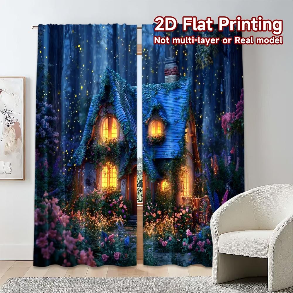 Set Of 2 Flat Printing Curtains Without Rod Fairycottagenight Popular Fashionable Durable Polyester Fabric Curtain Made