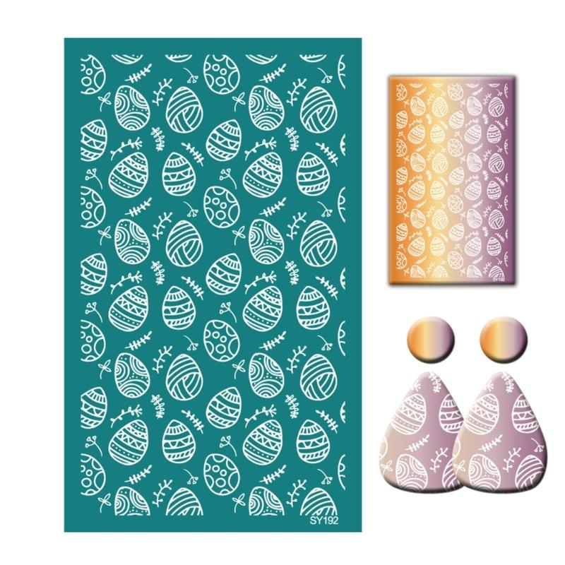 Bunnies Eggshell Silkscreen Print Stencils 6.3x4Inch Washable for Clay Earrings Jewelry Making Printing on Clay Fabric