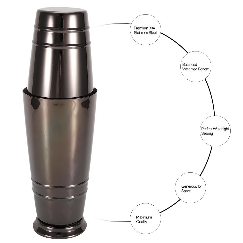 5Pcs/Set Black Stainless Steel Boston Cocktail Shaker Measuring Cup Strainer Mixing Spoon Set