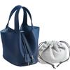 Leichter Luxus Echte Rindsleder Korb-Stil Eimer Tasche Neu für Damen Silberfarbener Schlossverschluss Oberer Griff Handtasche, KEIN LOGO