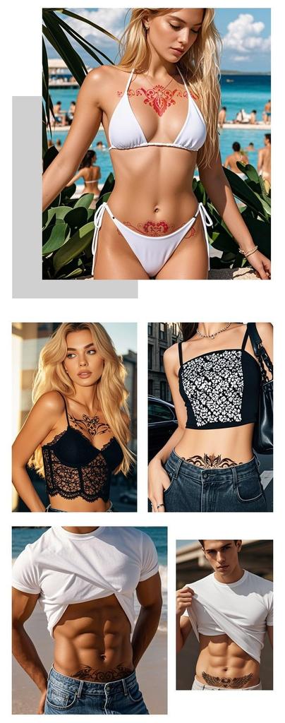 Ponko Temporary Tattoos - Heart Design - Sexy Temporary Tattoos - 24-Piece Set - Waterproof - Lasts 3-5 Days - Body Stickers - Easy to Apply & Remove