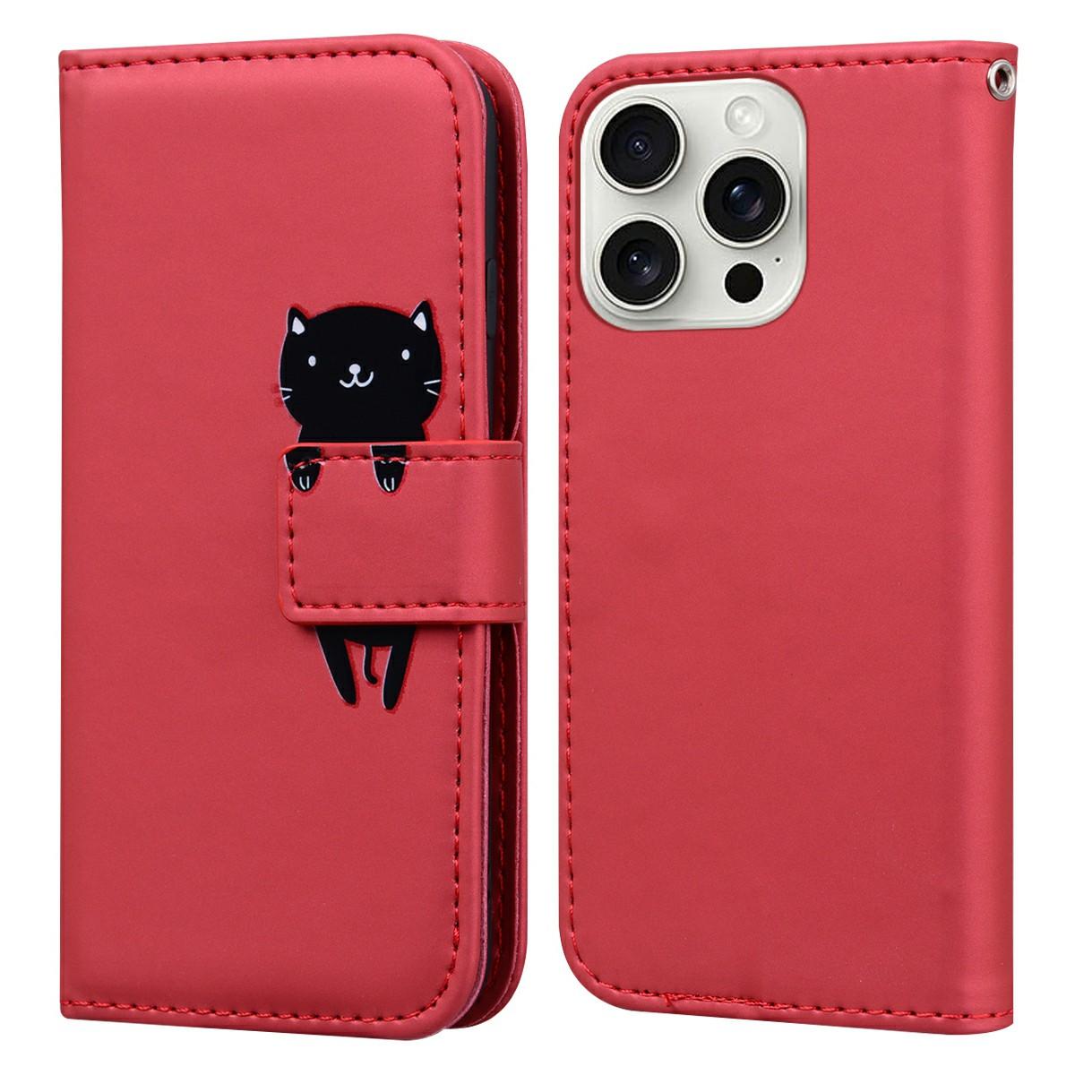 

For iPhone 16 Pro Case Cartoon Pattern Wallet Leather Phone Cover Red