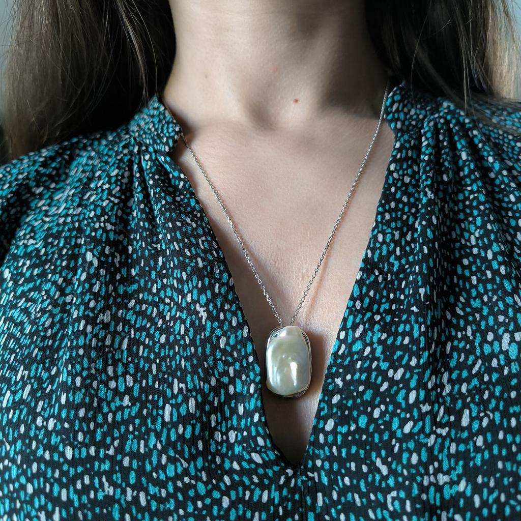 Silver Necklace with Natural Baroque Pearls, Item Weight 14.26 G (2185314)