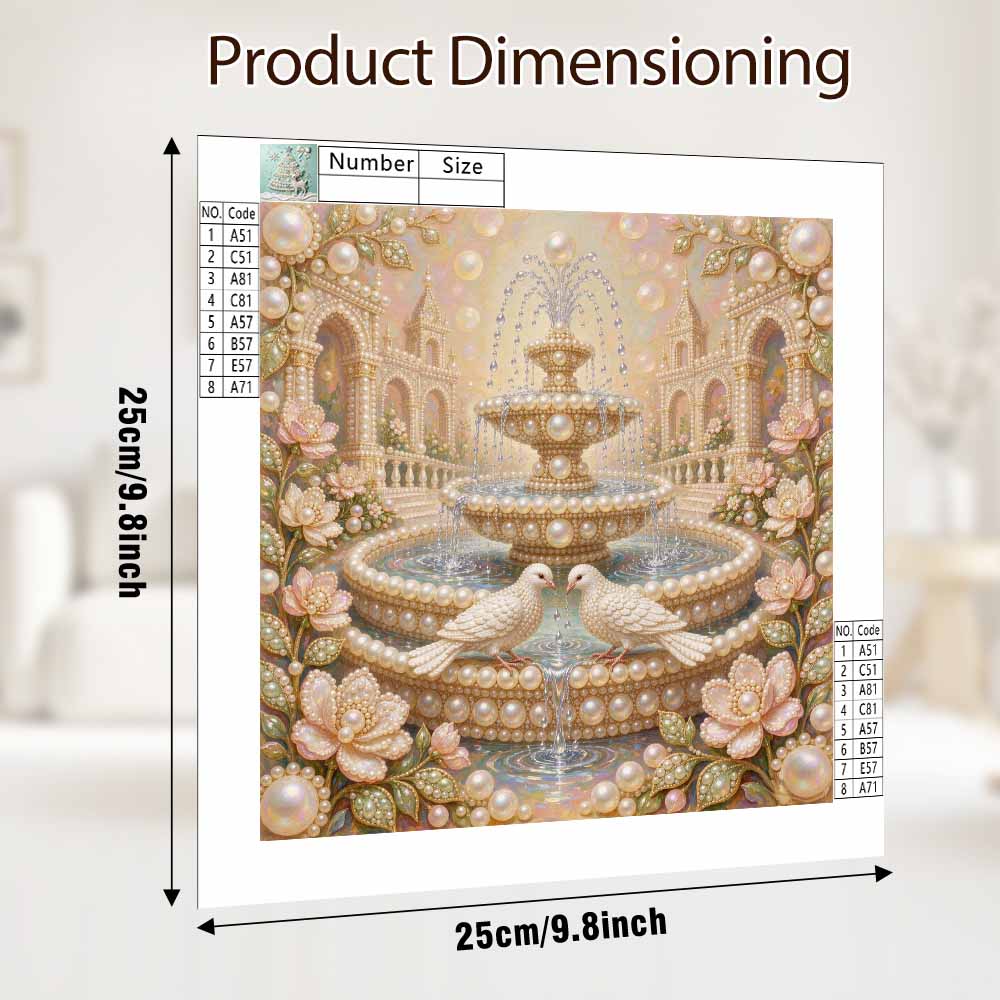 Pearl Painting 5D DIY Decorative Painting. Cute Birthday Gift. Elegant Palace Fountain With Doves And Flowers Handmade Art Painting