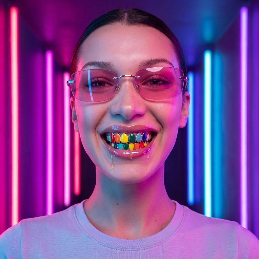 6 Teeth Hip Hop Braces Decoration Exaggerate Design Teeth Grills Colorful Dental Jewelry Rapper