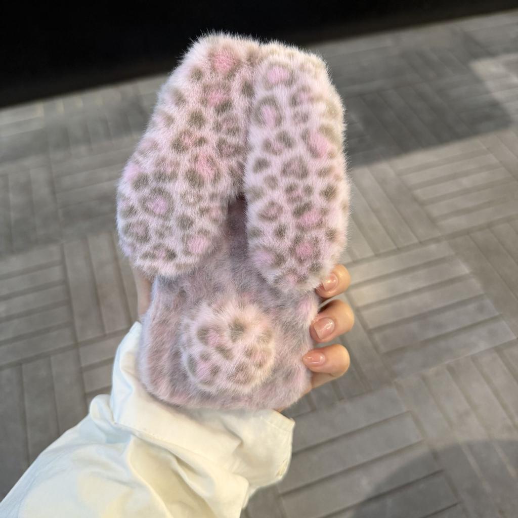 Brick Frame Leopard Print Rabbit Ears for Apple 17Promax Mobile Phone Case iPhone16 Plush 15 Women 14/13