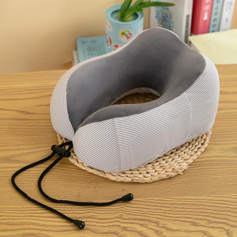 Plain Color Striped Memory Foam Neck Pillow & Travel Cushion