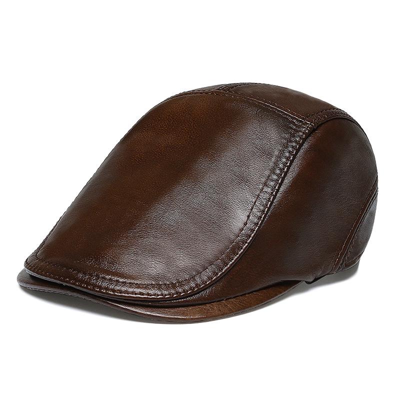 ZHENYUEQI Men's Top-Grain Cowhide Winter Cap