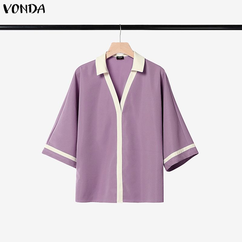 VONDA Oversized Womens Elegant Two Piece Set V Neck Half Sleeve Blouse and Wide Leg Pants Casual Loungewear Outfits
