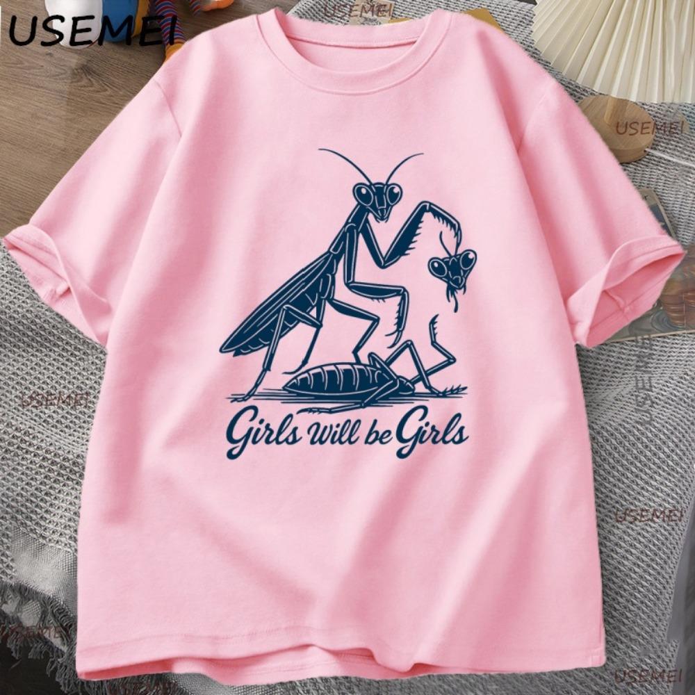 Muster Sportshirt, Lustiges T-Shirt, Gottesanbeter-Print Rundhals Kurzarmshirt, Lässiges Damen Oberteil