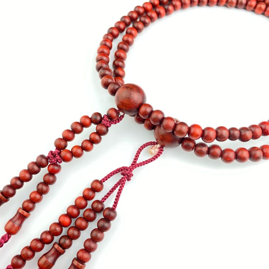 Myorenka Buddhist Prayer Beads for Women, Nichiren Buddhism, 0 Shaku, Red Sandalwood (Mahogany), Wooden Prayer Beads, Medium Size, Includes Prayer