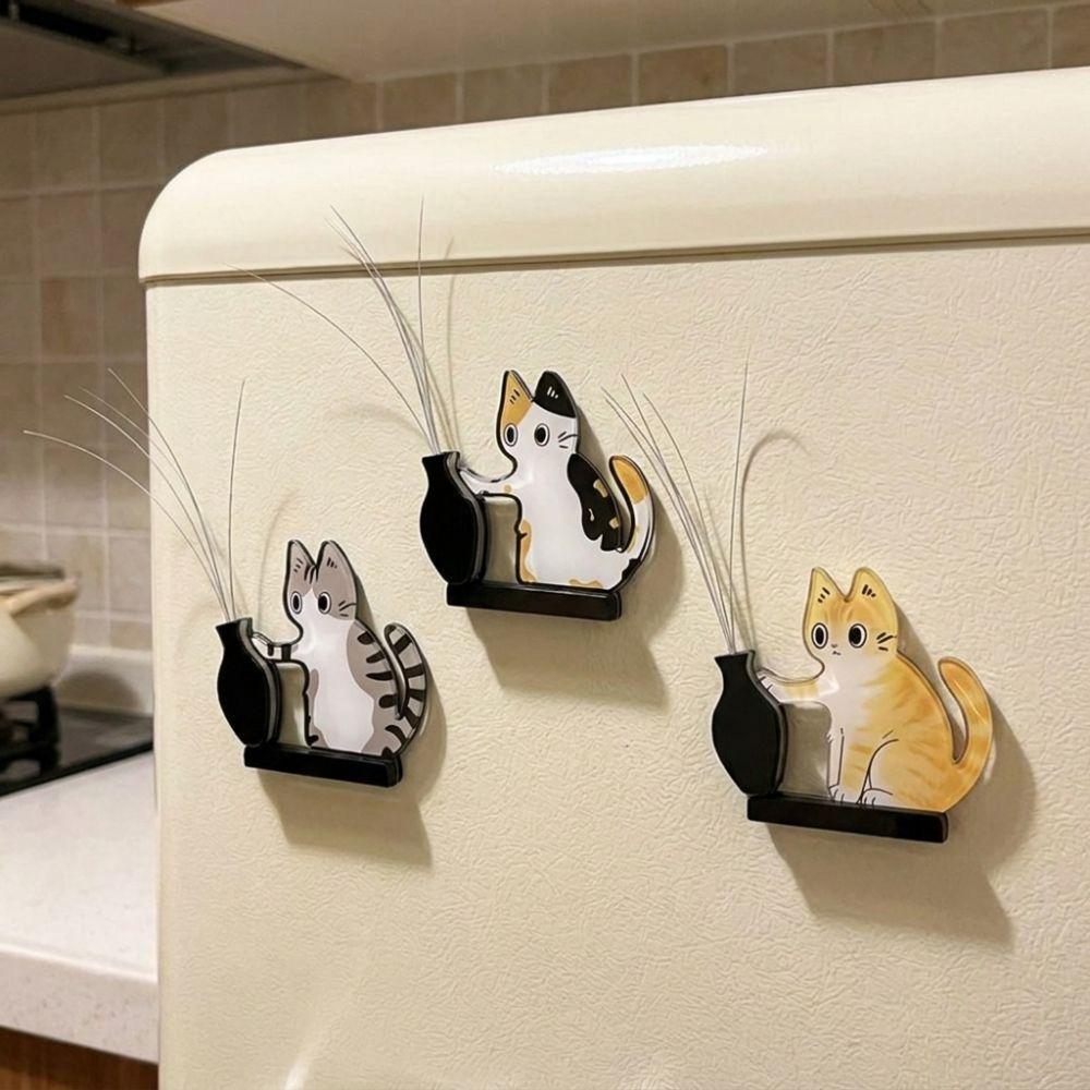 Cartoon Pet Memorial Fridge Magnet Kitten Theme Kitten Pushing Vase Magnetic  For Dog Cat Hair