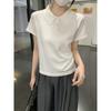 Premium Polo lapel knitted sweater short-sleeved women's summer T-shirt small fashionable temperament bottoming top