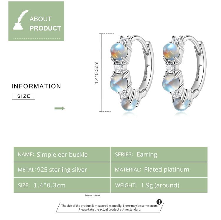 BAMOER 925 Sterling Silver Elegant Three Shiny Moonstone Earrings for Women Fine Jewelry
