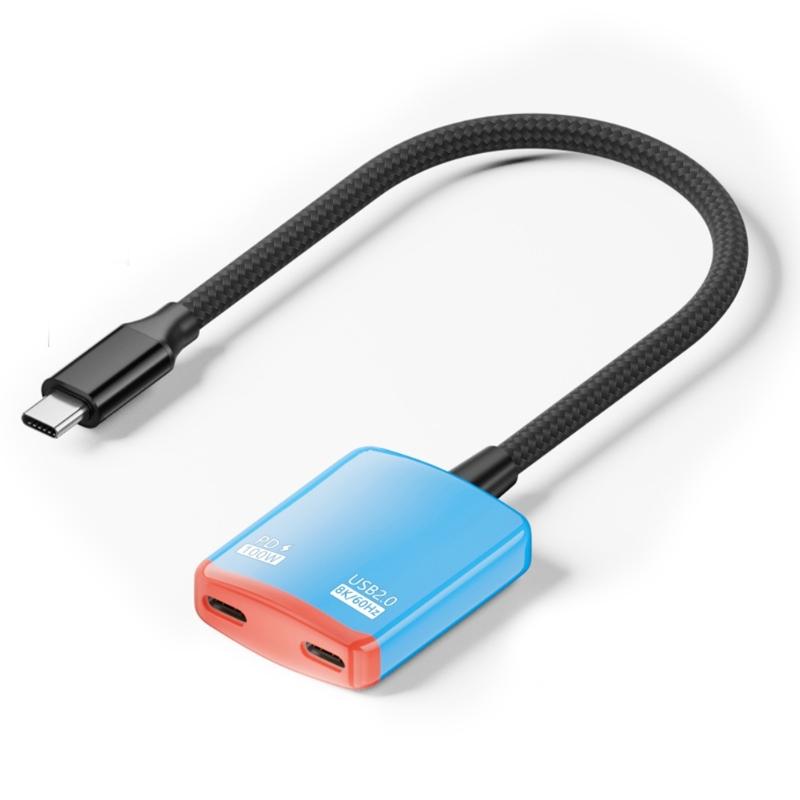 

Универсальный адаптер для AR-очков, преобразователь USB C, разветвитель Type C с двойным портом Type C для одновременного подключения устройств красный/синий