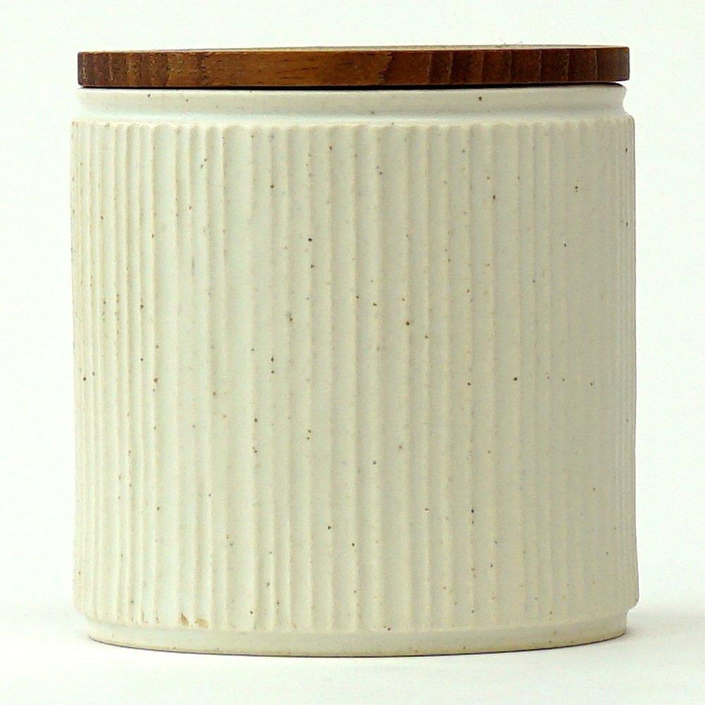 LOLO | Vorratsdose, Weiß | 420ml | Keramik | Teak | Holzdeckel | Aufbewahrungsbehälter | Hergestellt in Japan | Japanisches Geschirr |