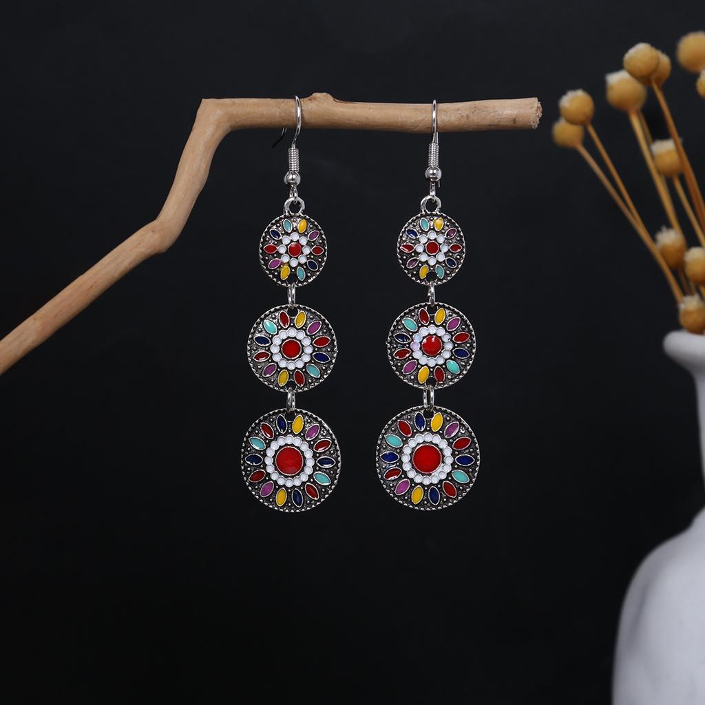 Bohemian Ethnic Style Oval Earrings, Retro Tourist Attractions Ethnic Minority Fringed Beaded Earrings