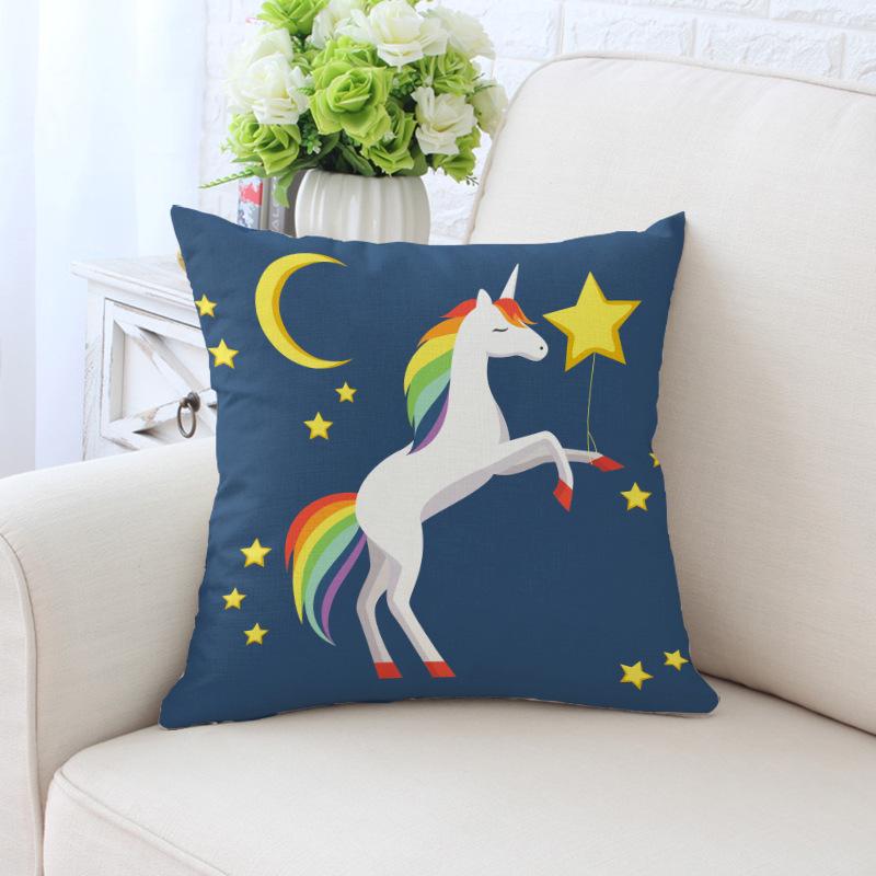 New Unicorn Cushion Cover Hot Polyester Cartoon Unicorn Pillowcase Kids Room Decoration Sofa Couch Throw Pillow Cover Decorative