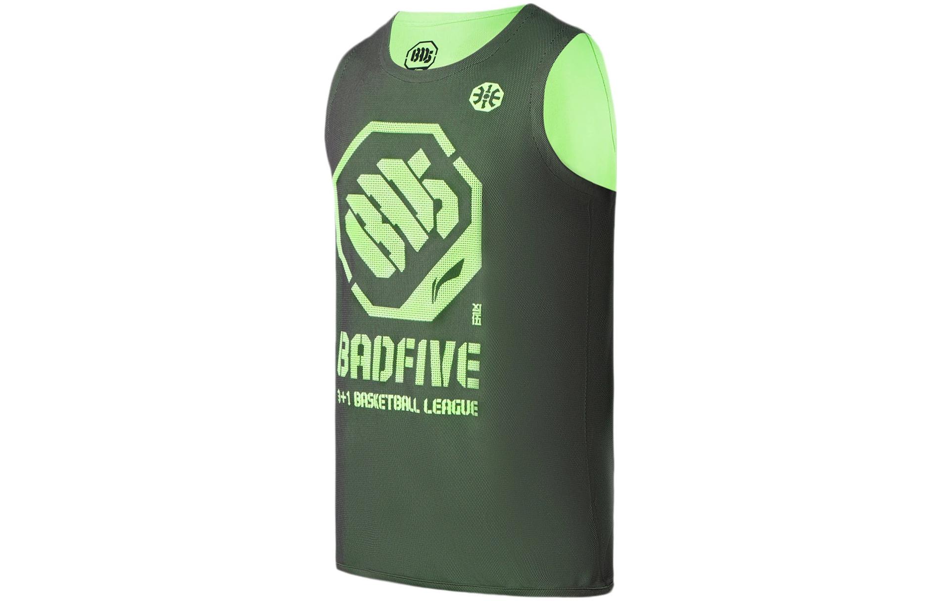 Li Ning Badfive Basketball Jersey Men s Ebony Black Fluorescent Ice Green AAYR371-8 L