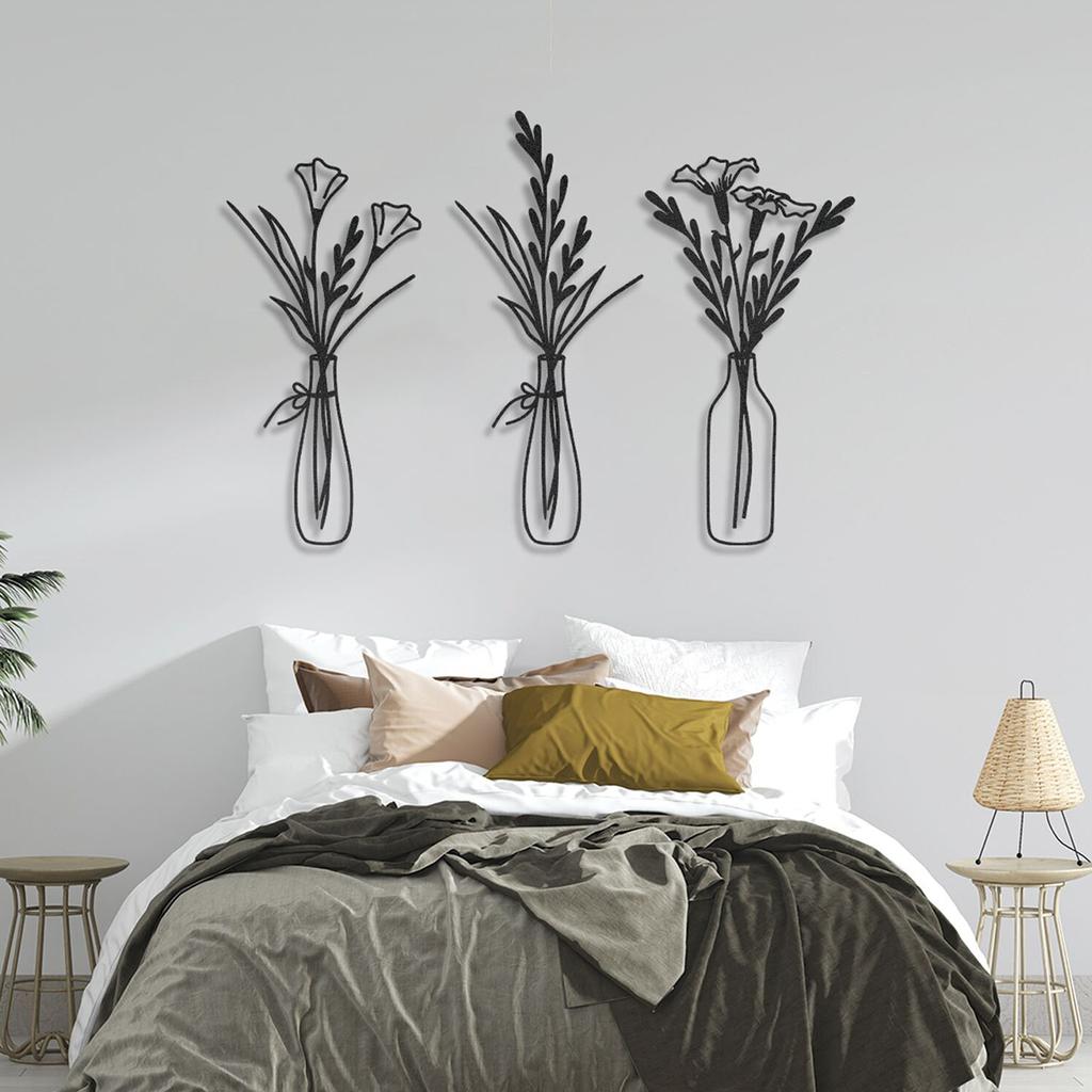 3pcsFlowers In a Vase Metal Wall Decor Home Decor Metal Wall Decor Decorations for Living Room Bedroom Decoration