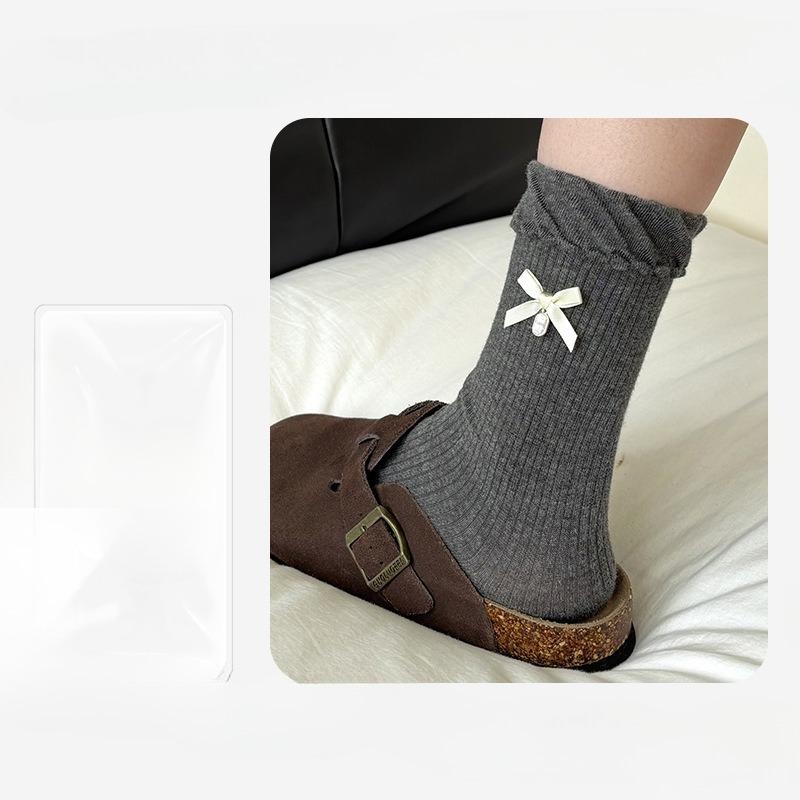 Damsockor Höst och Vinter Nya Söta Rosett Bubbelmun Deodorerande Andningsbara i Rör Bomullssockor