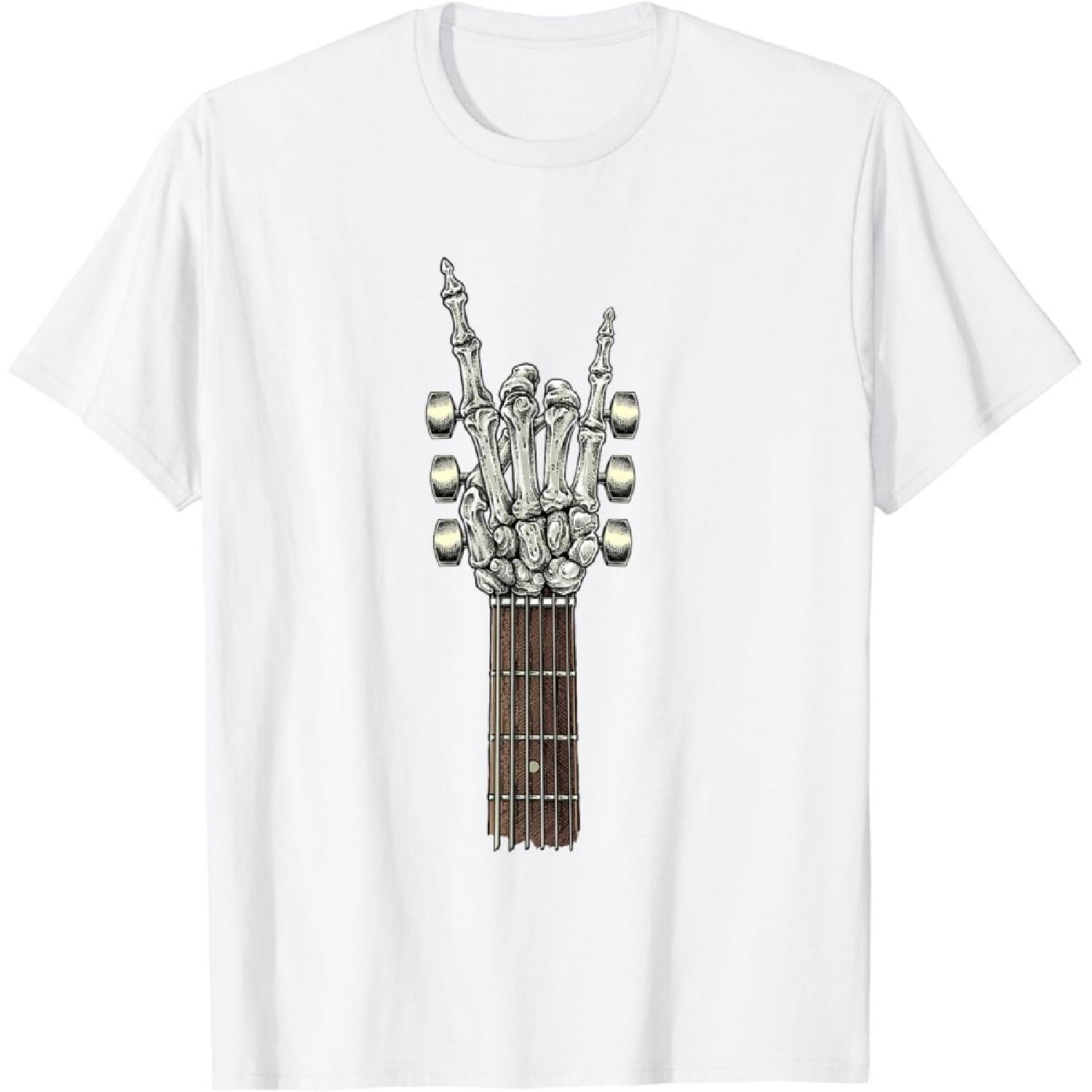 SAGGION Rock On Guitar Neck Skeleton Hand Sign Rock & Roll Band Tees T-Shirt XXXXXL белый