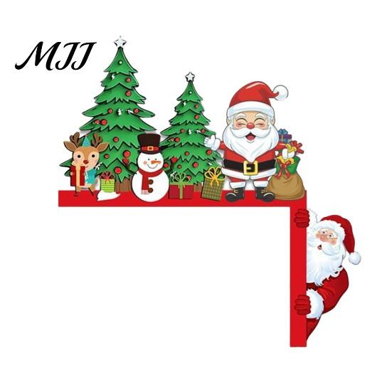 Entrance Door Corner Decor Christmas Topper, Wooden Sign, Santa Snowman Gingerbread Decoration Man Frame for Home Holiday Party Indoor Seasonal