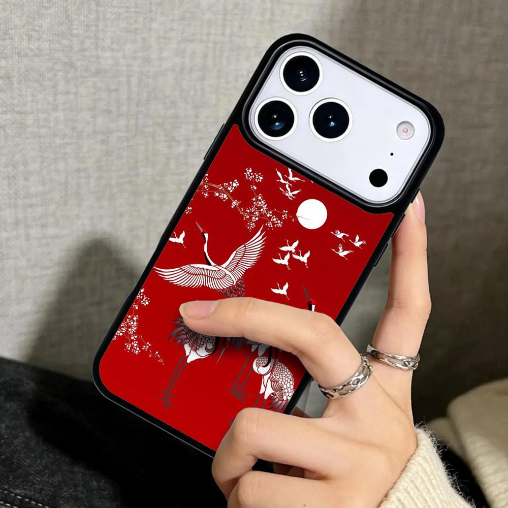 Capa Case for iPhone 17 Air 16 Pro Max 15 Plus 11 13 Mini 14 12 Back Phone Cover Red-crowned Crane Bird