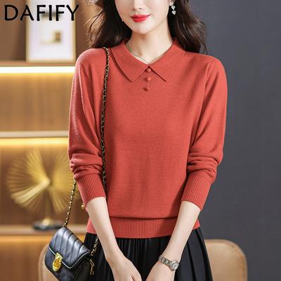 Women's Fashion Casual Fall Winter Solid Color Print Long Sleeve POLO Neck Sweaters