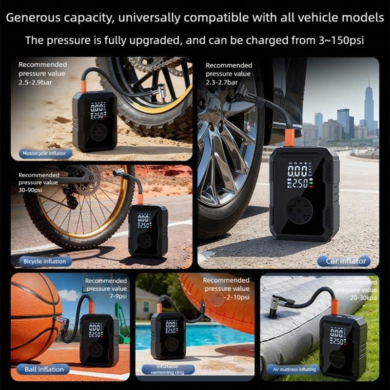 Powerful Portable Air Compressor Pump Digital Tire Inflator For Car Tires Bikes Balls With LCD Display And Type C Charging