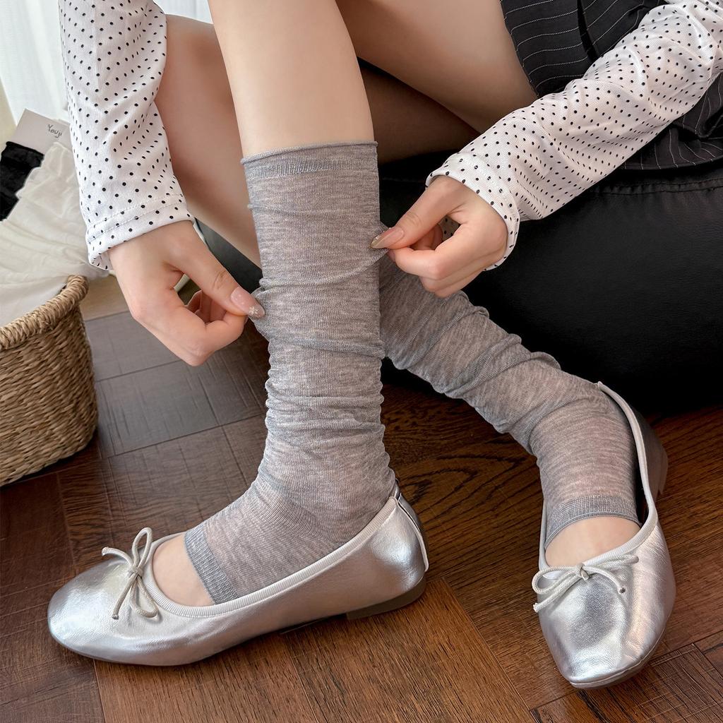 Summer Thin Foot Socks Cover Women'S Ballet Wind Curling Through Meat Solid Color Half-Palm Socks Korean Gray Calf Stacking Socks