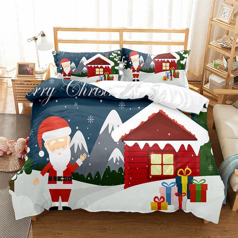 Happy Christmas Bedding Set 3D Printed Santa Claus Duvet Cover Set King Queen Single Double Size Kids Bedding Set No Sheet Gift