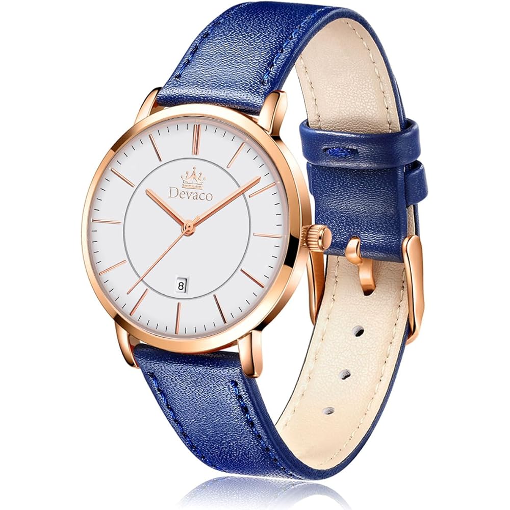 Trbrand Women s Analog Watch Blue Waterproof Ultra-Thin Leather Band Simple Dial Fashion Timepiece