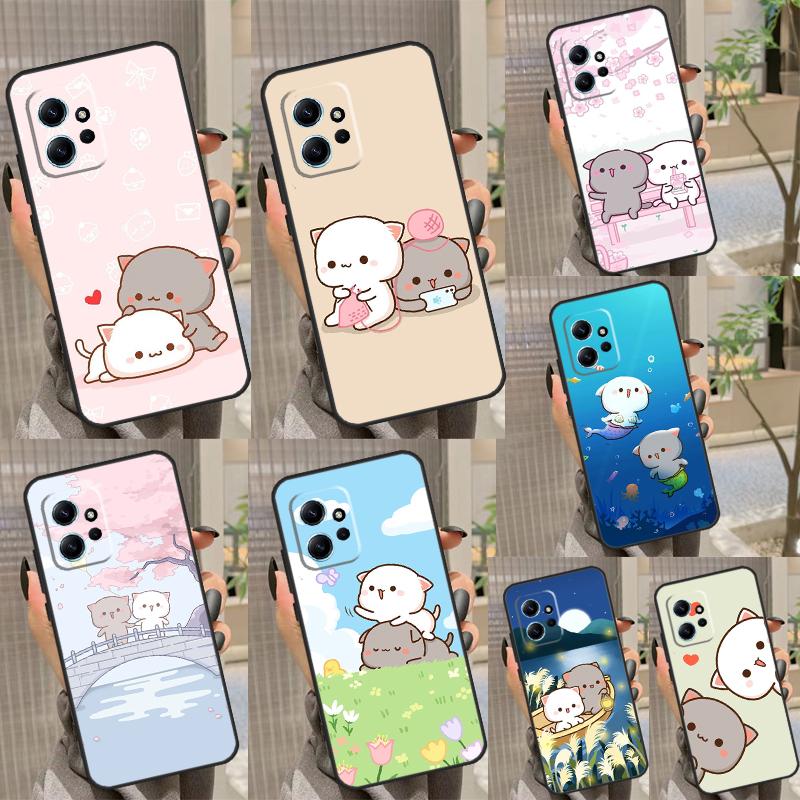 Cartoon Peach Mochi Cat Case For Xiaomi Redmi Note 11 Pro Note 12 8 9 10 Pro 12S 10S 11S 9S Redmi 12C 9C 10C Capa
