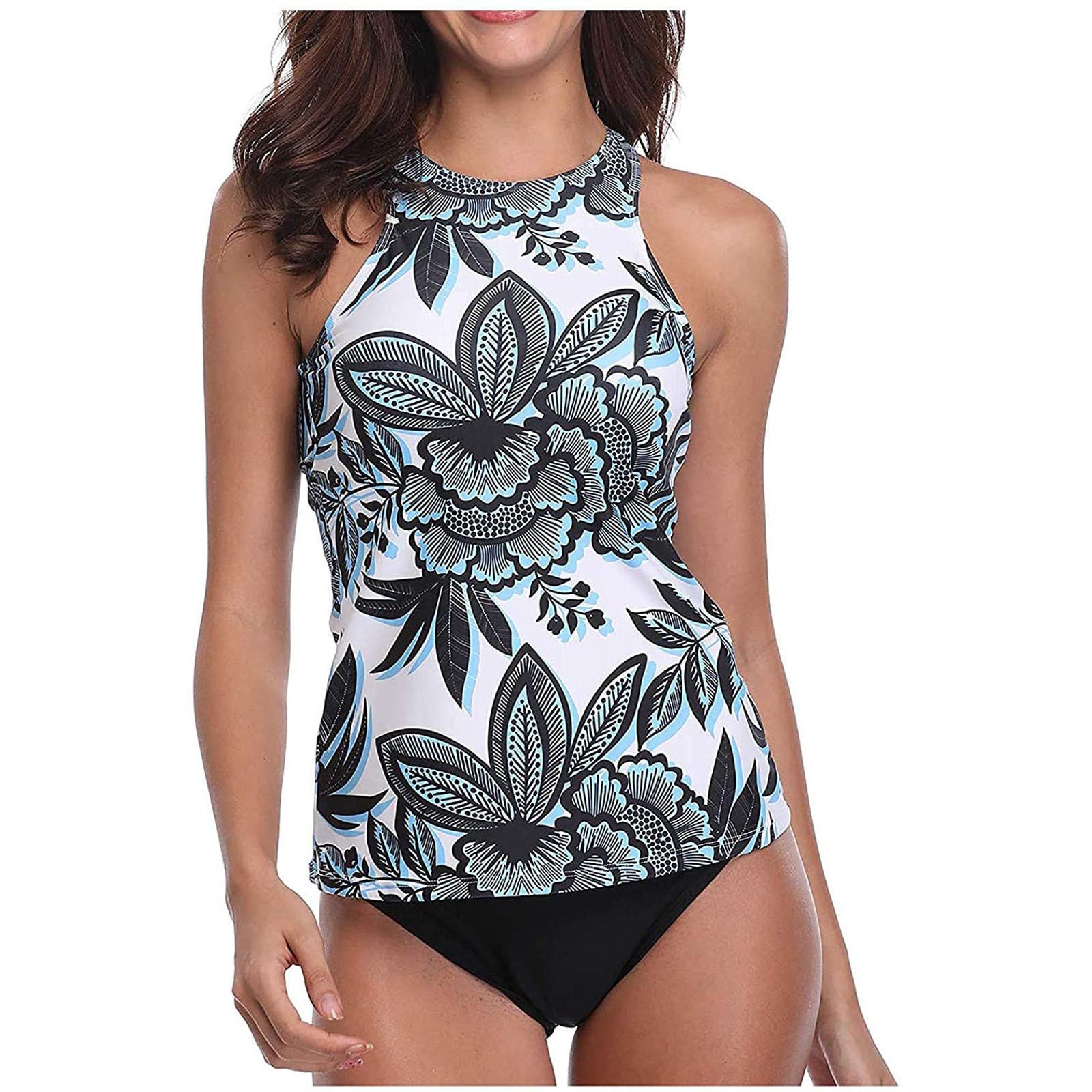 

Женский сексуальный комплект бикини с принтом и широкими бретельками, купальник с высокой шеей и открытой спиной XL